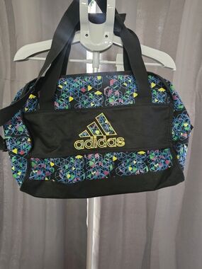 adidas Black Duffel with Neon Geometric Print